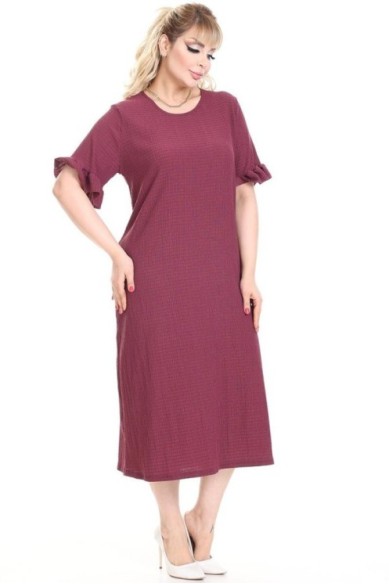 Bordo spalvos suknelė trumpomis rankovėmis