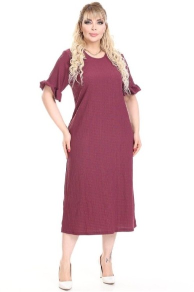 Bordo spalvos suknelė trumpomis rankovėmis