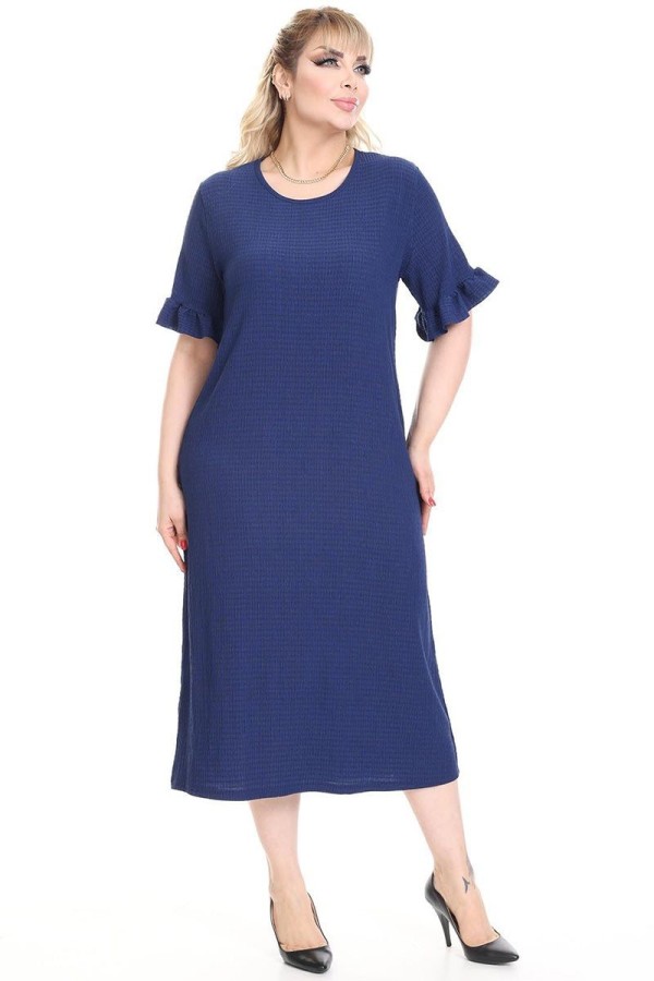 Mėlyna suknelė trumpomis rankovėmis