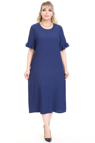 Mėlyna suknelė trumpomis rankovėmis