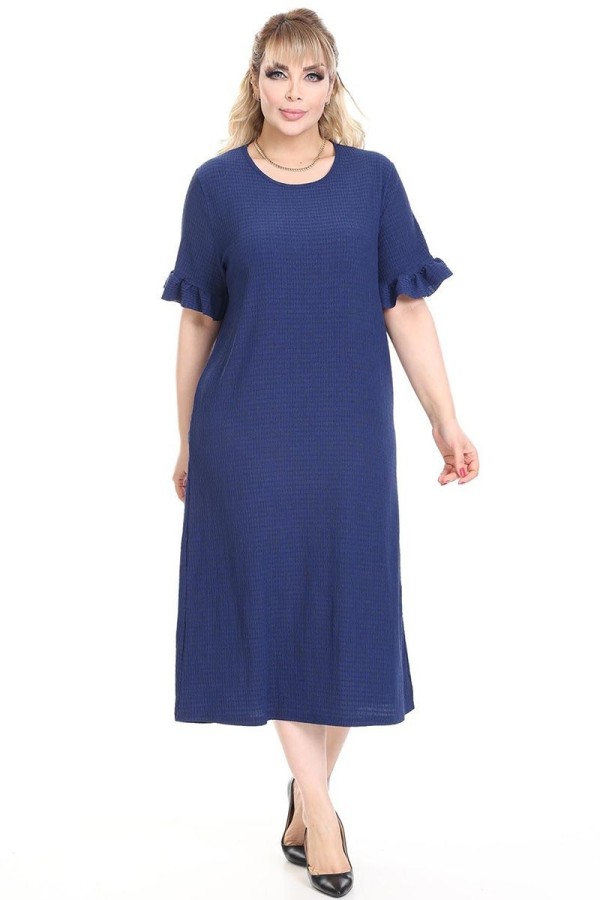 Mėlyna suknelė trumpomis rankovėmis
