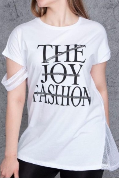 Stilingi baltos spalvos marškinėliai su užrašais