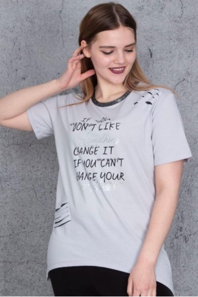 Pilki trumparankoviai marškinėliai moterims