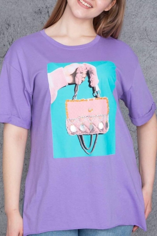 Violetiniai marškinėliai moterims su aplikacija
