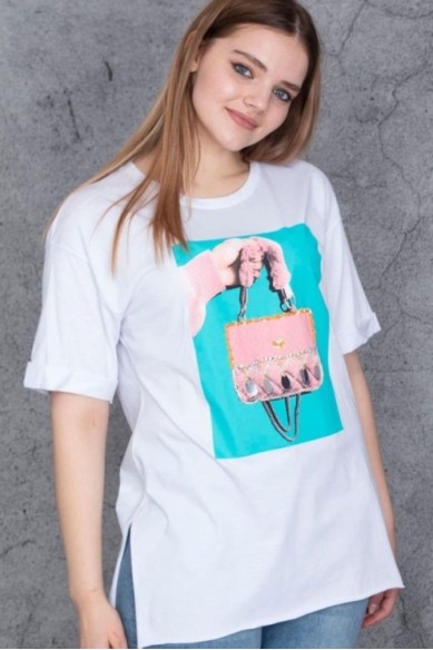 Balti moteriški marškinėliai trumpomis rankovėmis