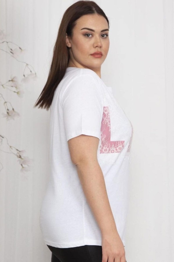 Balti natūralios medvilnės marškinėliai puošti nėriniais