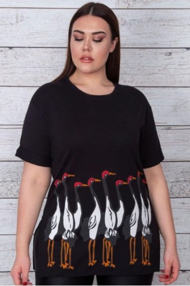 Juodi moteriški medvilniniai marškinėliai