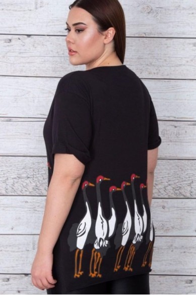 Juodi moteriški medvilniniai marškinėliai