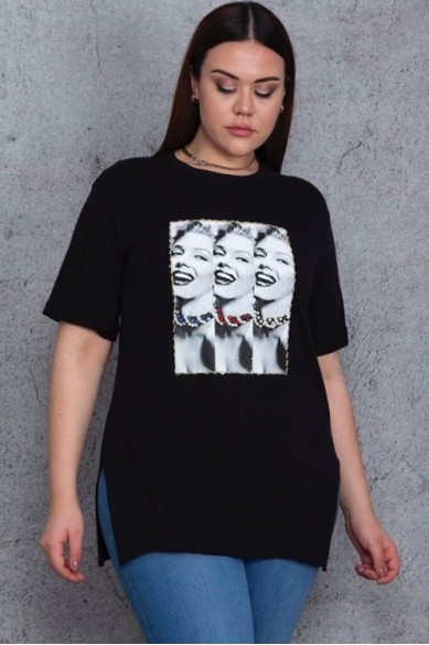 Juodi moteriški marškinėliai iš medvilnės