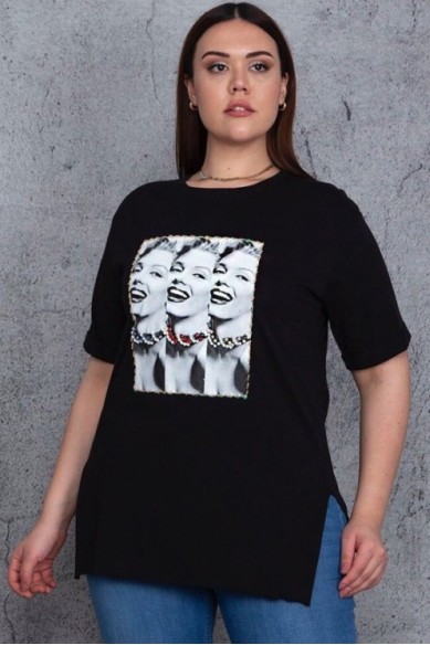 Juodi moteriški marškinėliai iš medvilnės