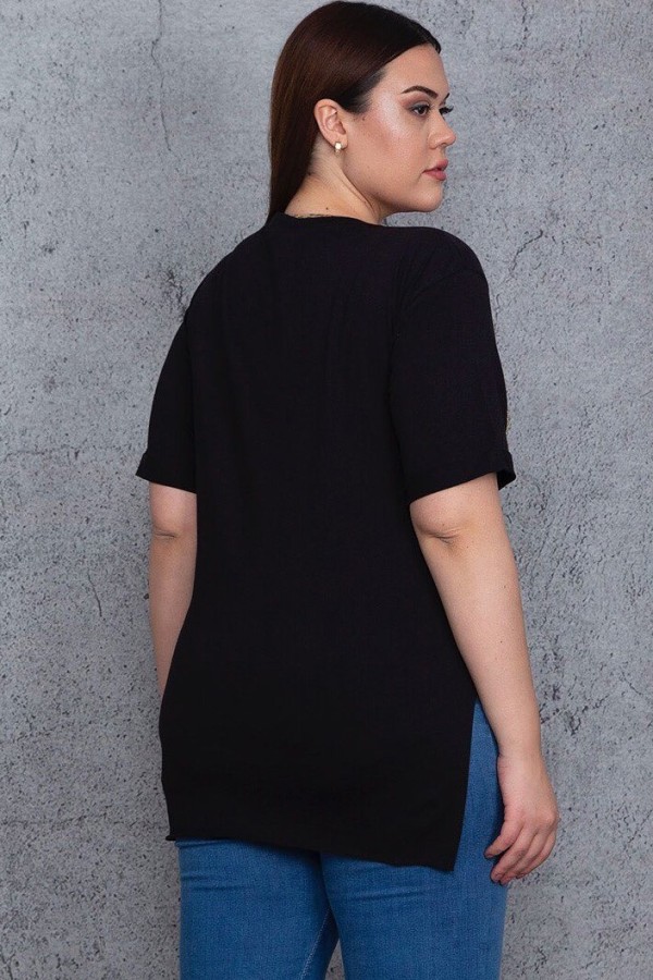 Juodi moteriški marškinėliai iš medvilnės