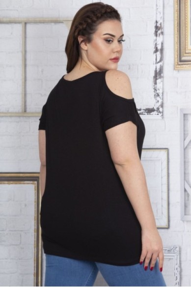 Juoda moteriška palaidinė su aplikacija