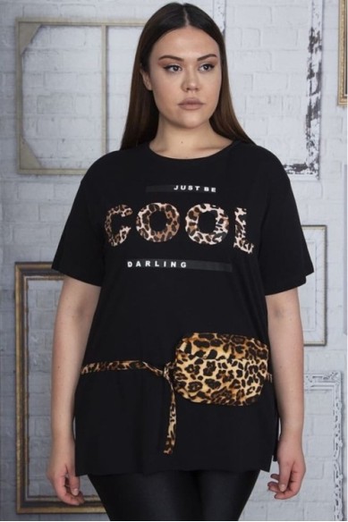 Juodi marškinėliai su prisegamu diržu-pinigine