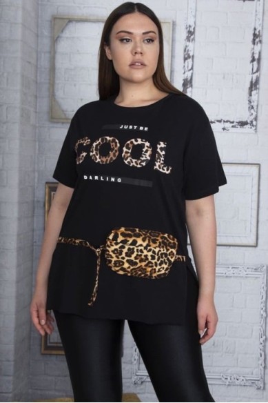 Juodi marškinėliai su prisegamu diržu-pinigine