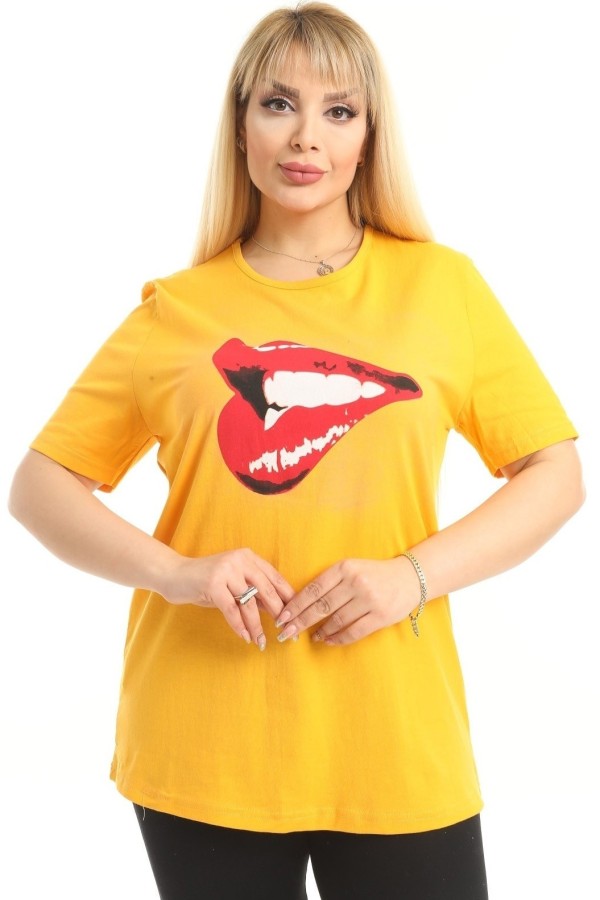 Geltoni trumparankoviai marškinėliai moterims
