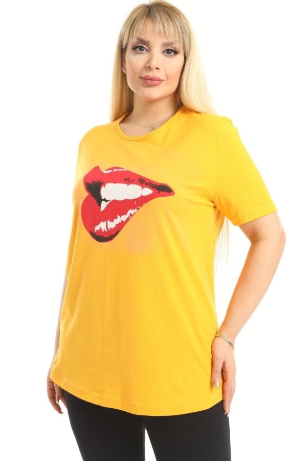 Geltoni trumparankoviai marškinėliai moterims