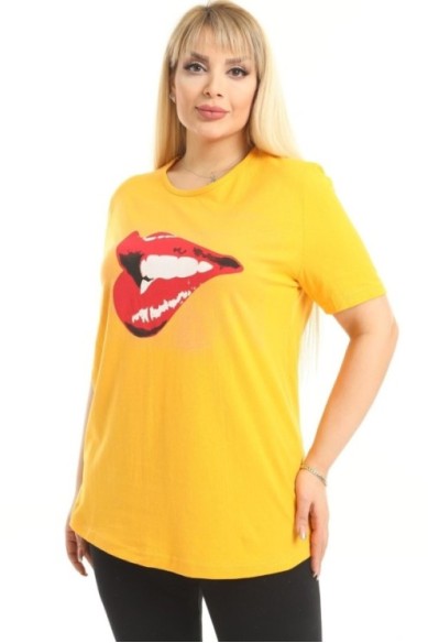 Geltoni trumparankoviai marškinėliai moterims