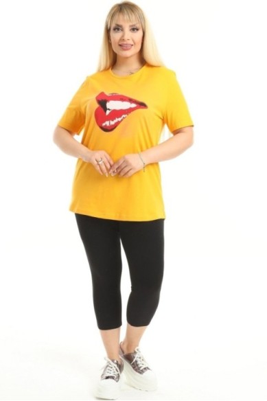 Geltoni trumparankoviai marškinėliai moterims