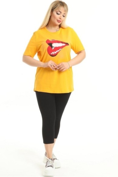 Geltoni trumparankoviai marškinėliai moterims