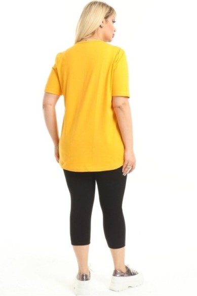 Geltoni trumparankoviai marškinėliai moterims