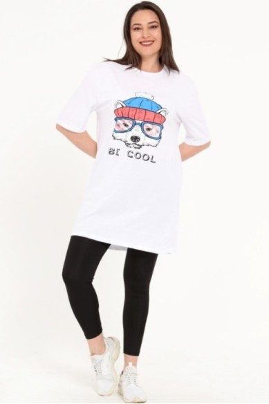 Baltos spalvos tunika trumpomis rankovėmis