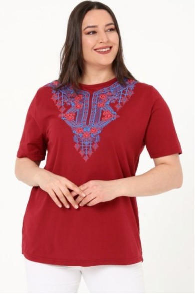 Bordinės spalvos marškinėliai iš medvilnės