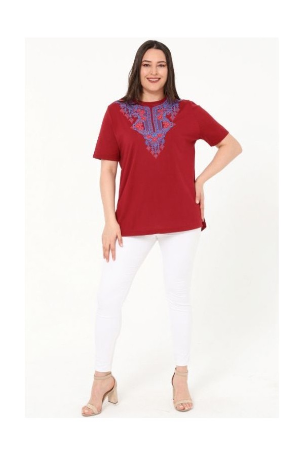 Bordinės spalvos marškinėliai iš medvilnės