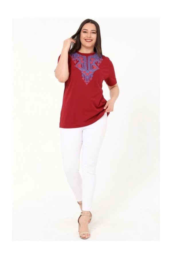 Bordinės spalvos marškinėliai iš medvilnės