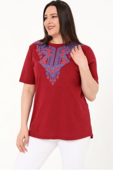 Bordinės spalvos marškinėliai iš medvilnės