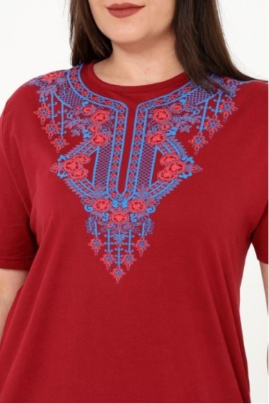 Bordinės spalvos marškinėliai iš medvilnės