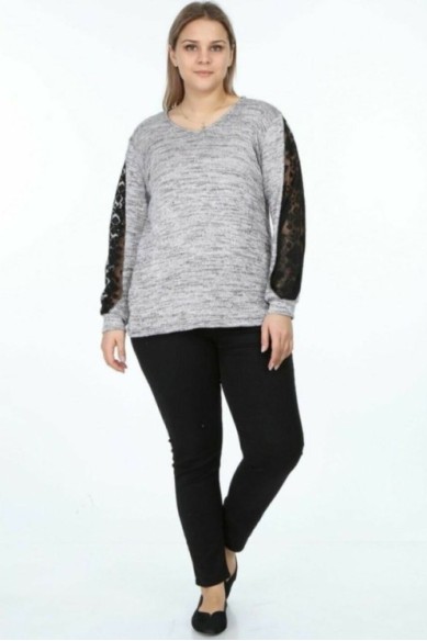 Šilta pilko melanžo palaidinė ilgomis rankovėmis