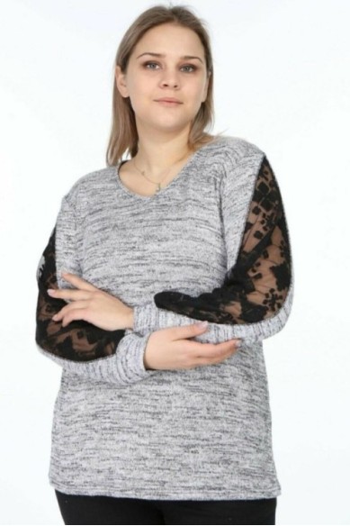 Šilta pilko melanžo palaidinė ilgomis rankovėmis