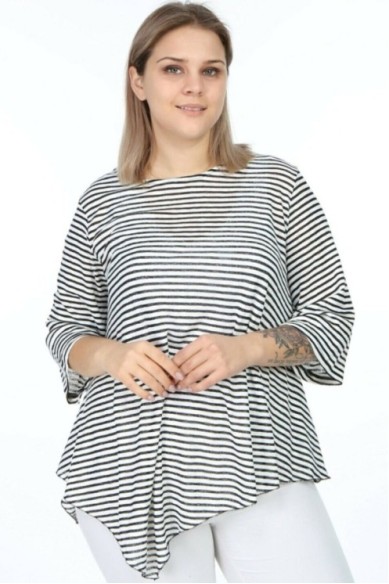 Dryžuota asimetriška palaidinė iš viskozės