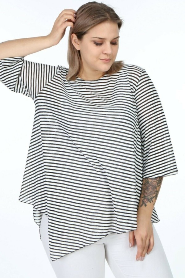 Dryžuota asimetriška palaidinė iš viskozės