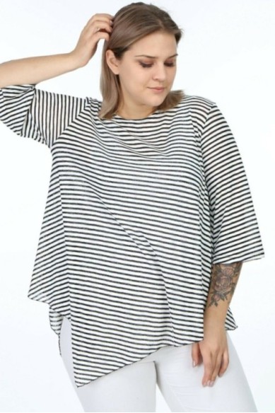 Dryžuota asimetriška palaidinė iš viskozės