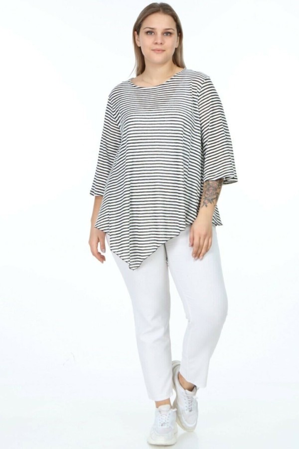 Dryžuota asimetriška palaidinė iš viskozės