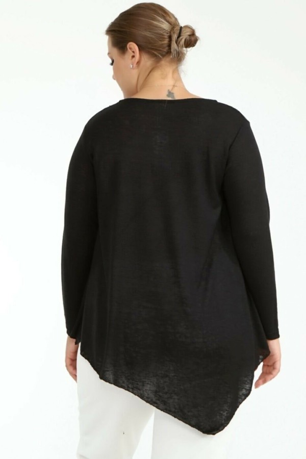 Juoda palaidinė ilgomis rankovėmis su ornamentu