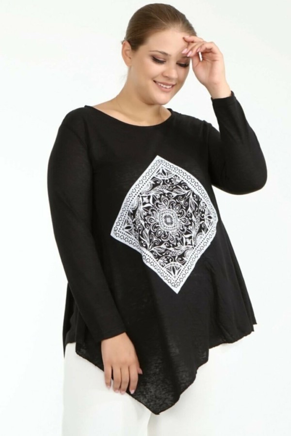 Juoda palaidinė ilgomis rankovėmis su ornamentu