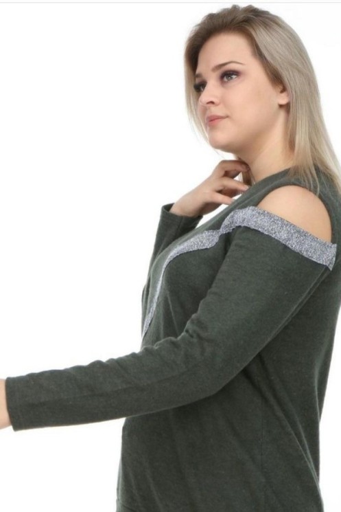 Šilta rudai žalia palaidinė ilgomis rankovėmis 2