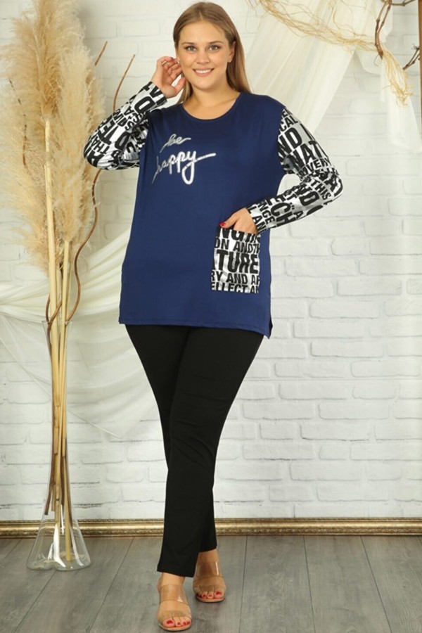 Tamsiai mėlyna palaidinė tunika su užrašais