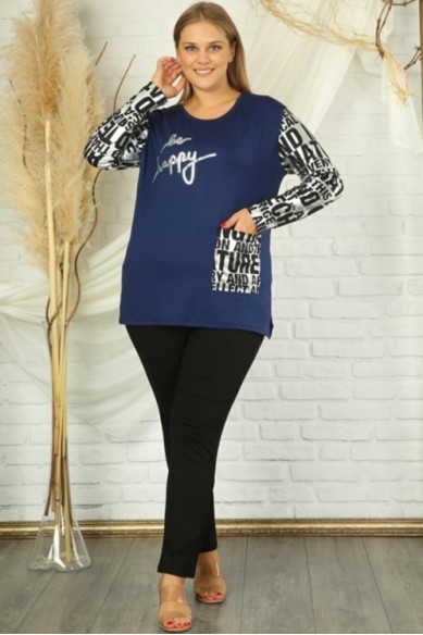 Tamsiai mėlyna palaidinė tunika su užrašais