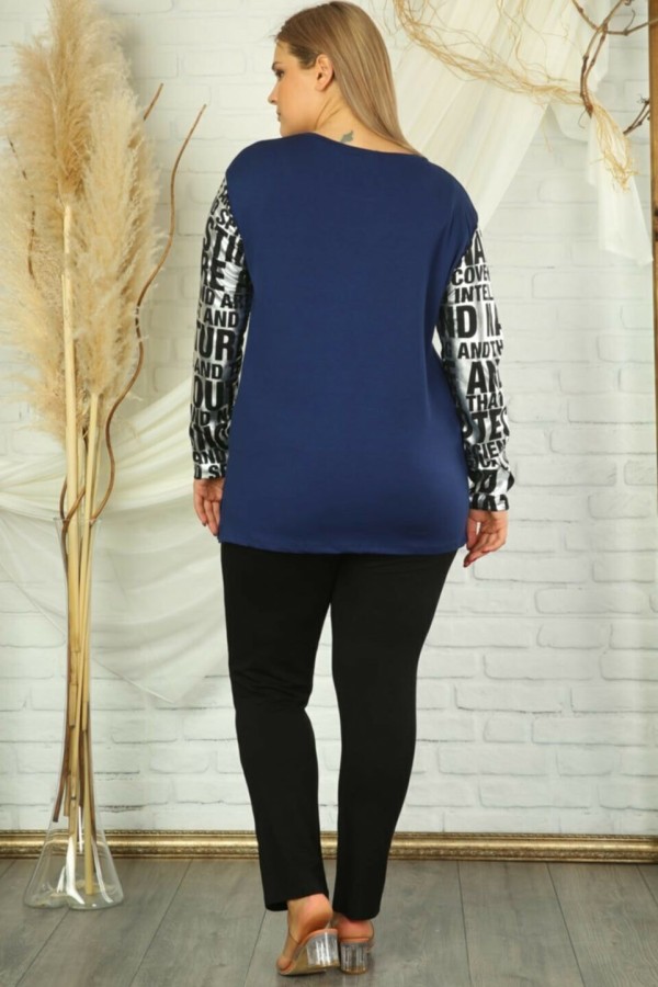 Tamsiai mėlyna palaidinė tunika su užrašais