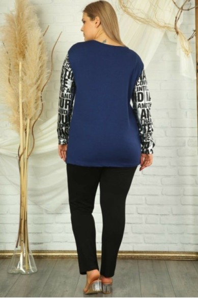 Tamsiai mėlyna palaidinė tunika su užrašais