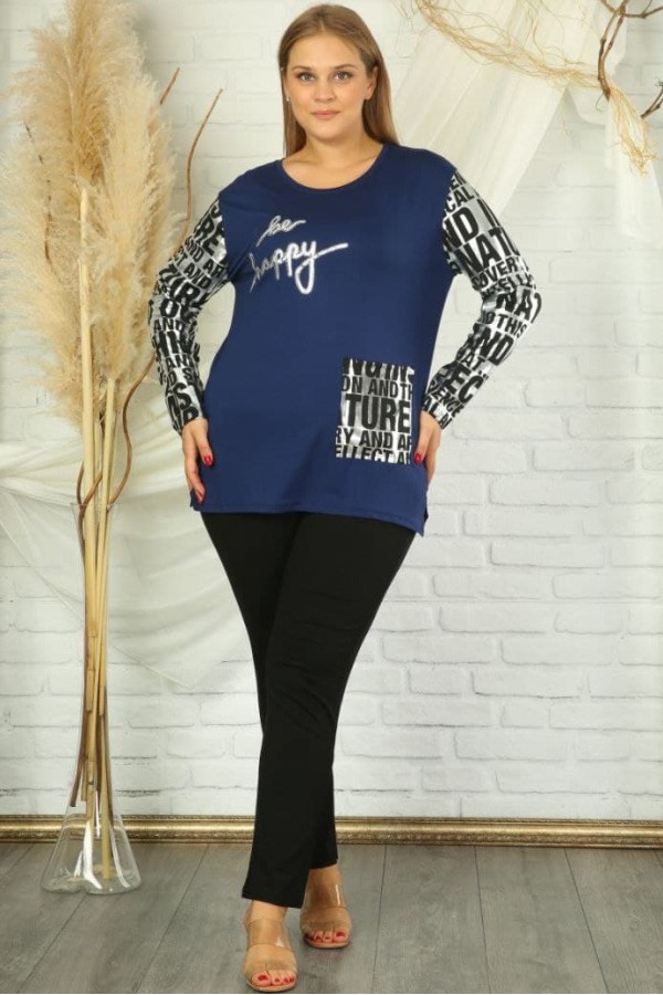 Tamsiai mėlyna palaidinė tunika su užrašais