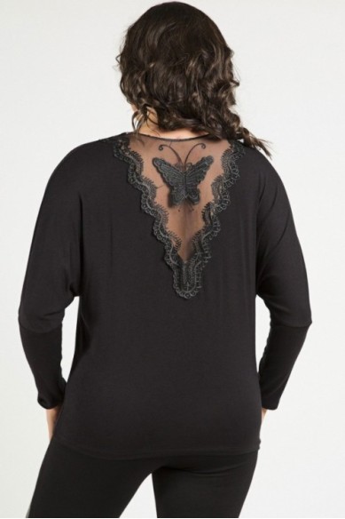 Stilinga juoda palaidinė ilgomis rankovėmis