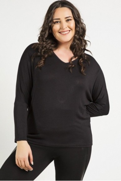 Stilinga juoda palaidinė ilgomis rankovėmis