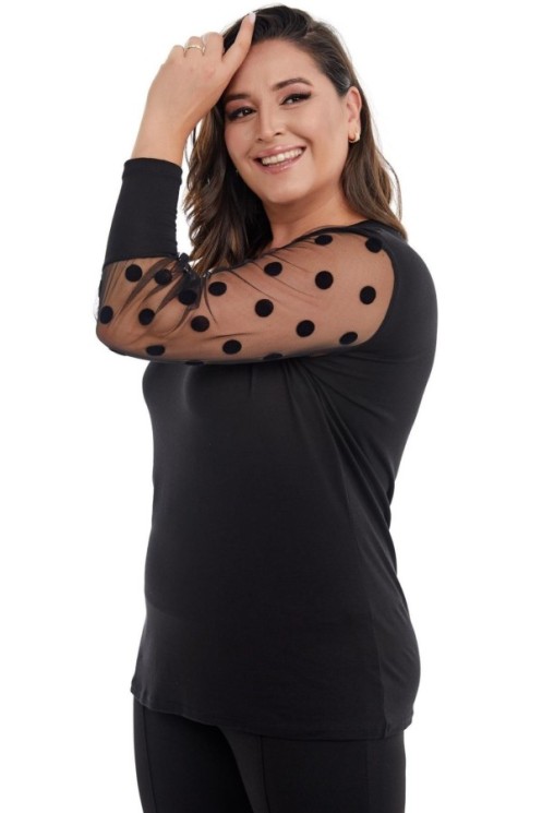 Elegantiška juoda palaidinė puošniomis rankovėmis 2