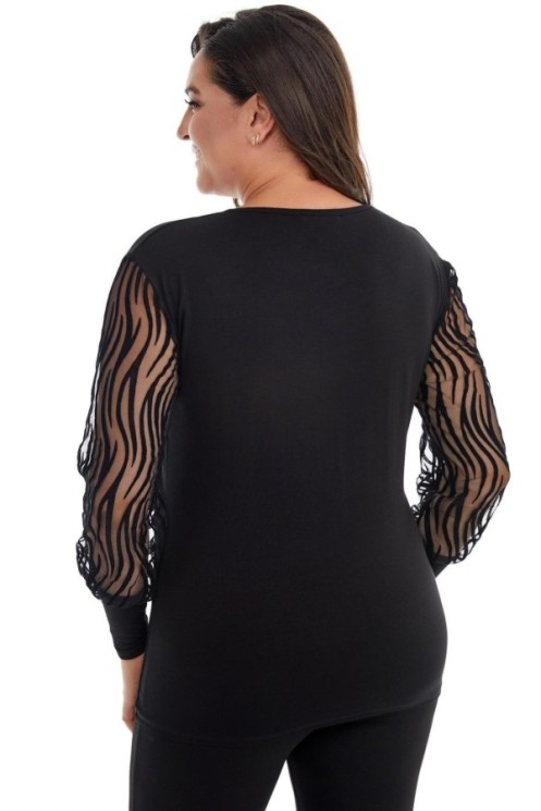 Elegantiška juoda palaidinė puošniomis rankovėmis 2