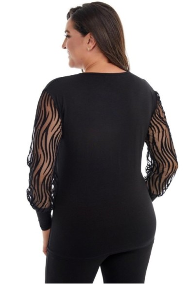 Elegantiška juoda palaidinė puošniomis rankovėmis