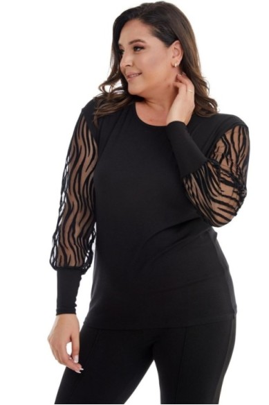 Elegantiška juoda palaidinė puošniomis rankovėmis